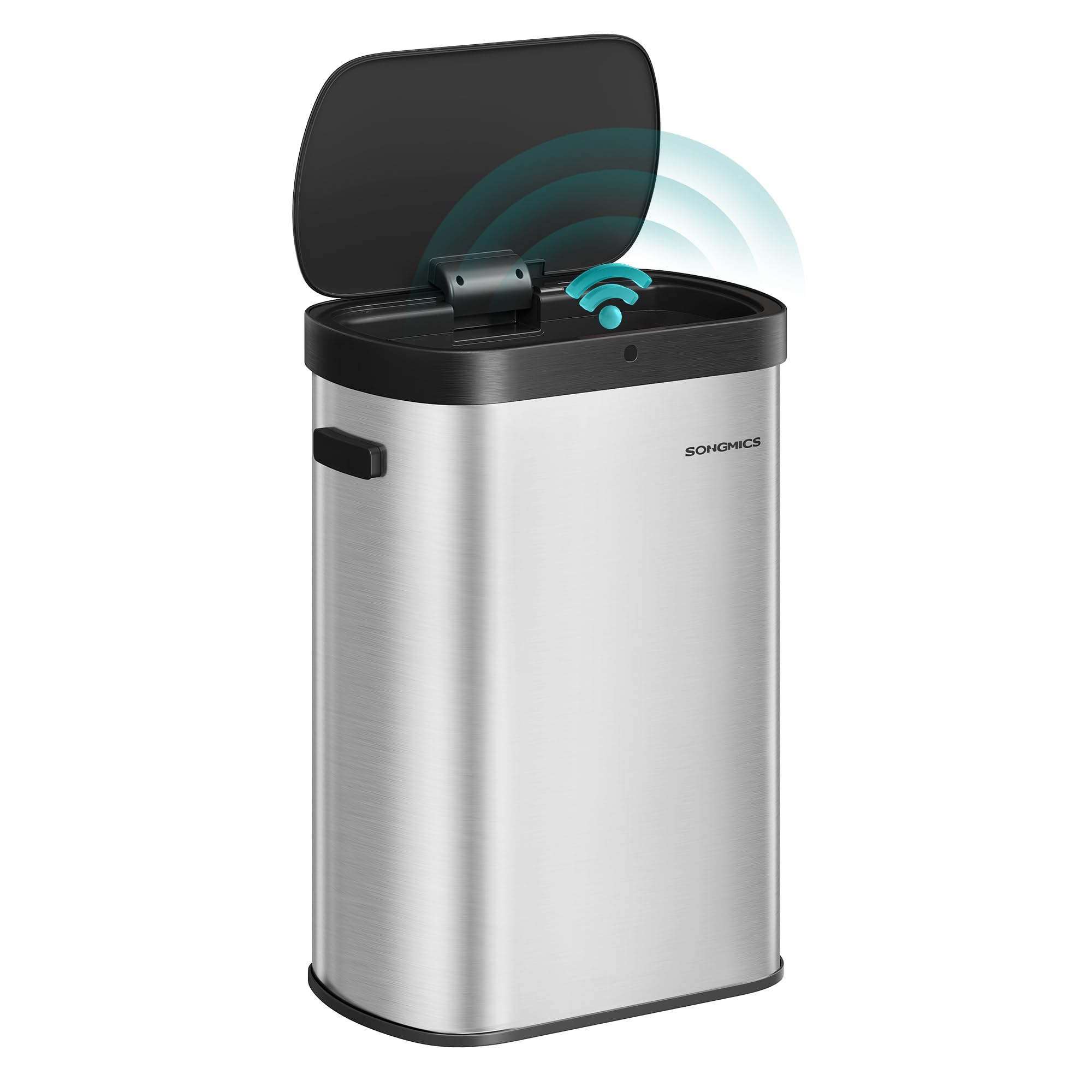 SONGMICS motion sensor trash can with automatic lid for hands-free use in the kitchen.