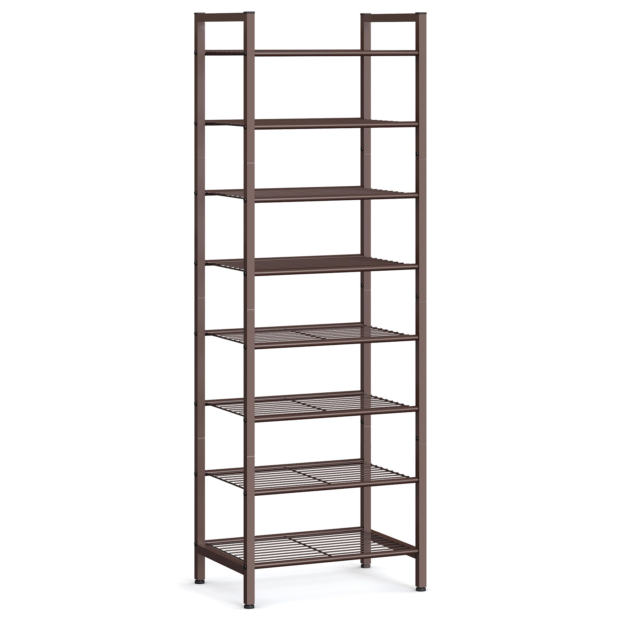 SONGMICS Narrow Shoe Rack front view shows compact 8-tier design for small spaces.