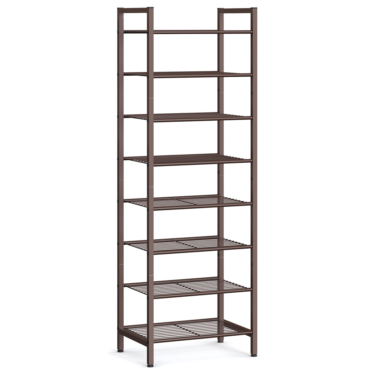 SONGMICS Narrow Shoe Rack front view shows compact 8-tier design for small spaces.
