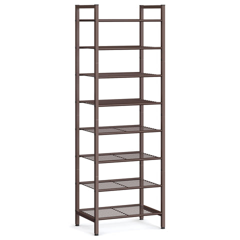 SONGMICS Narrow Shoe Rack front view shows compact 8-tier design for small spaces.