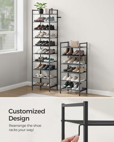 SongMICS narrow 8-tier shoe rack side profile highlighting vertical storage.