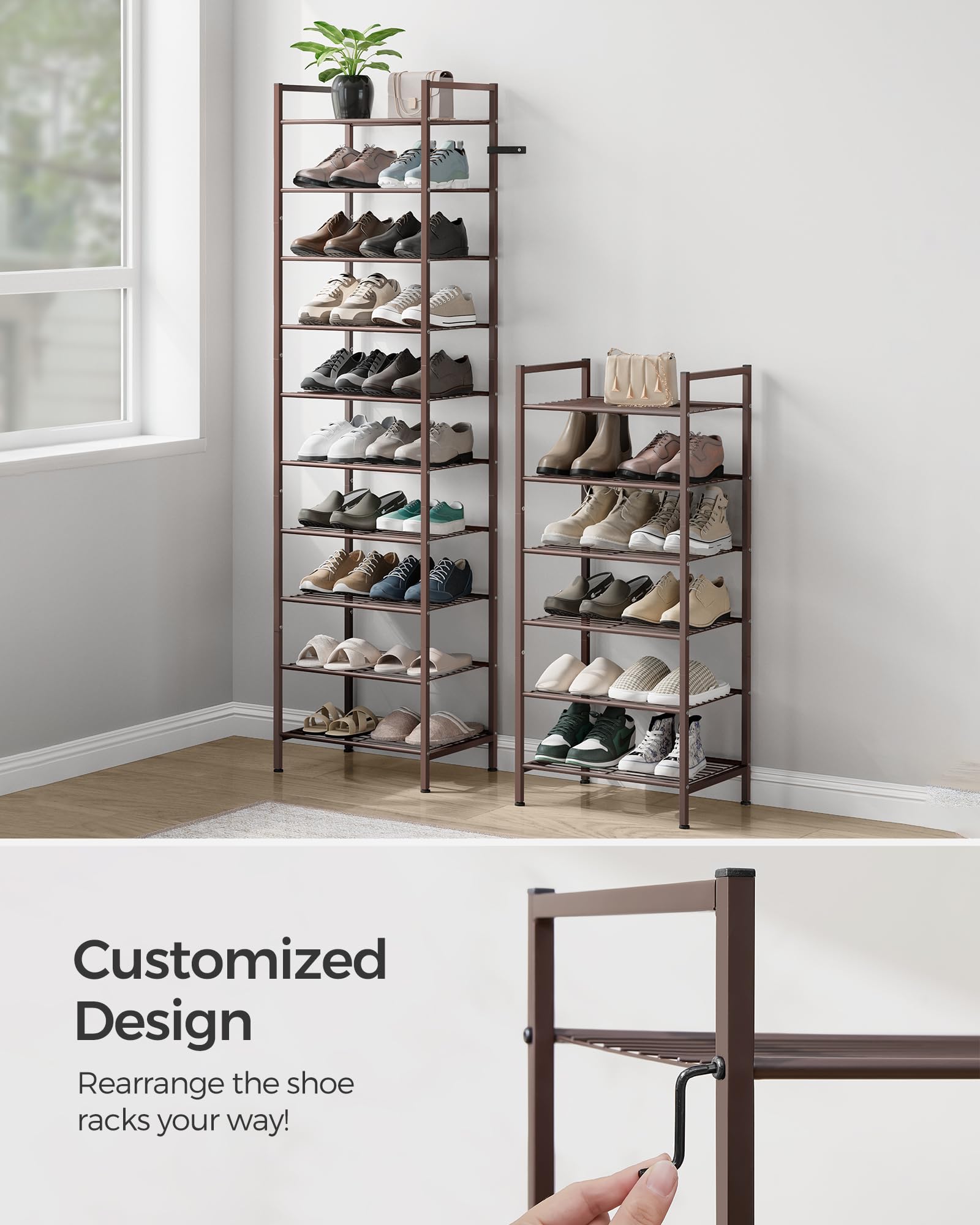 SONGMICS Narrow Shoe Rack side view highlights tall profile for closet use.