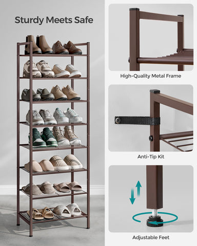SONGMICS Narrow Shoe Rack dimensions show a tall, space-saving footprint.