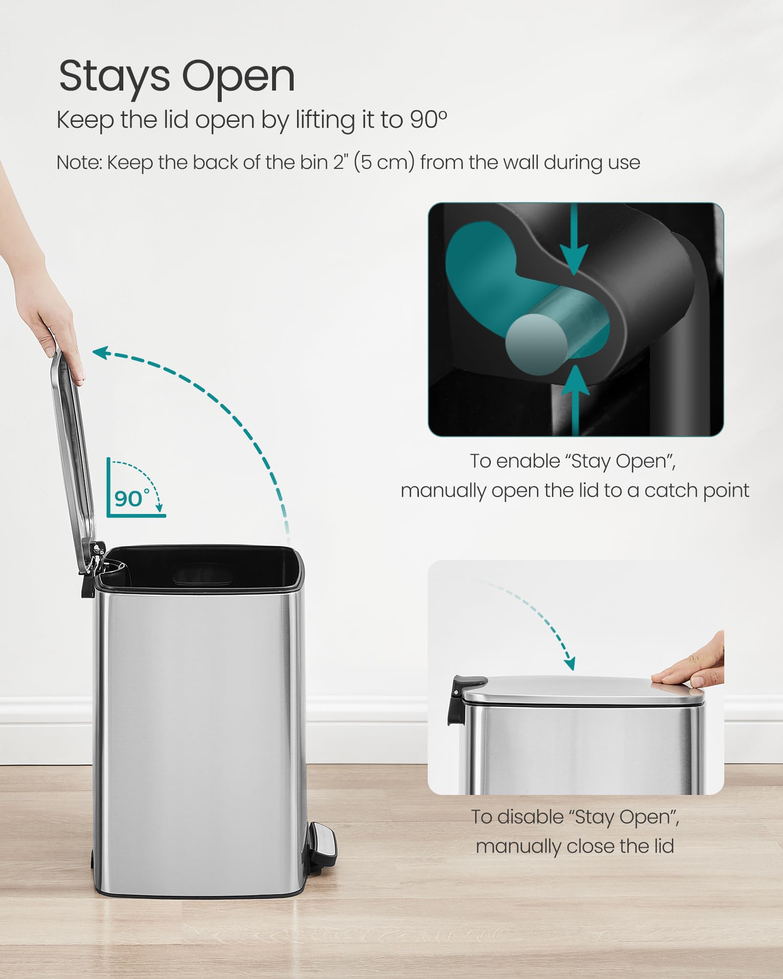 SONGMICS non-slip base helps keep the bin steady