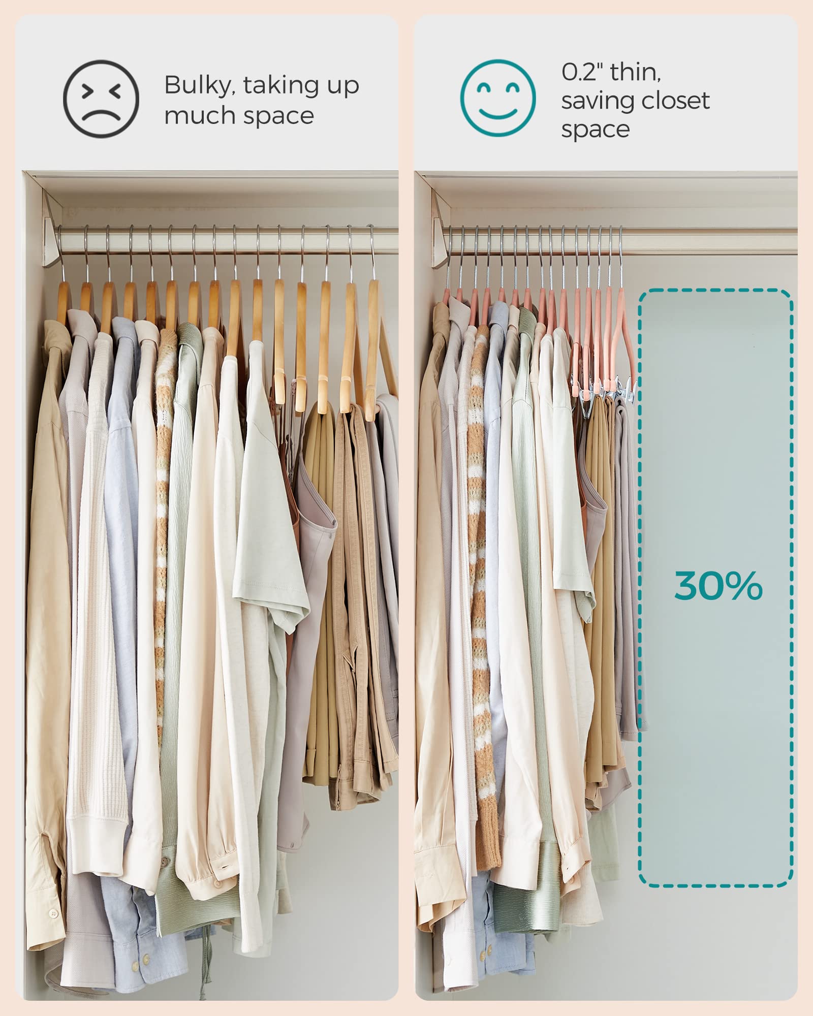 Songmics non-slip velvet shoulders keep tops in place on the hanger