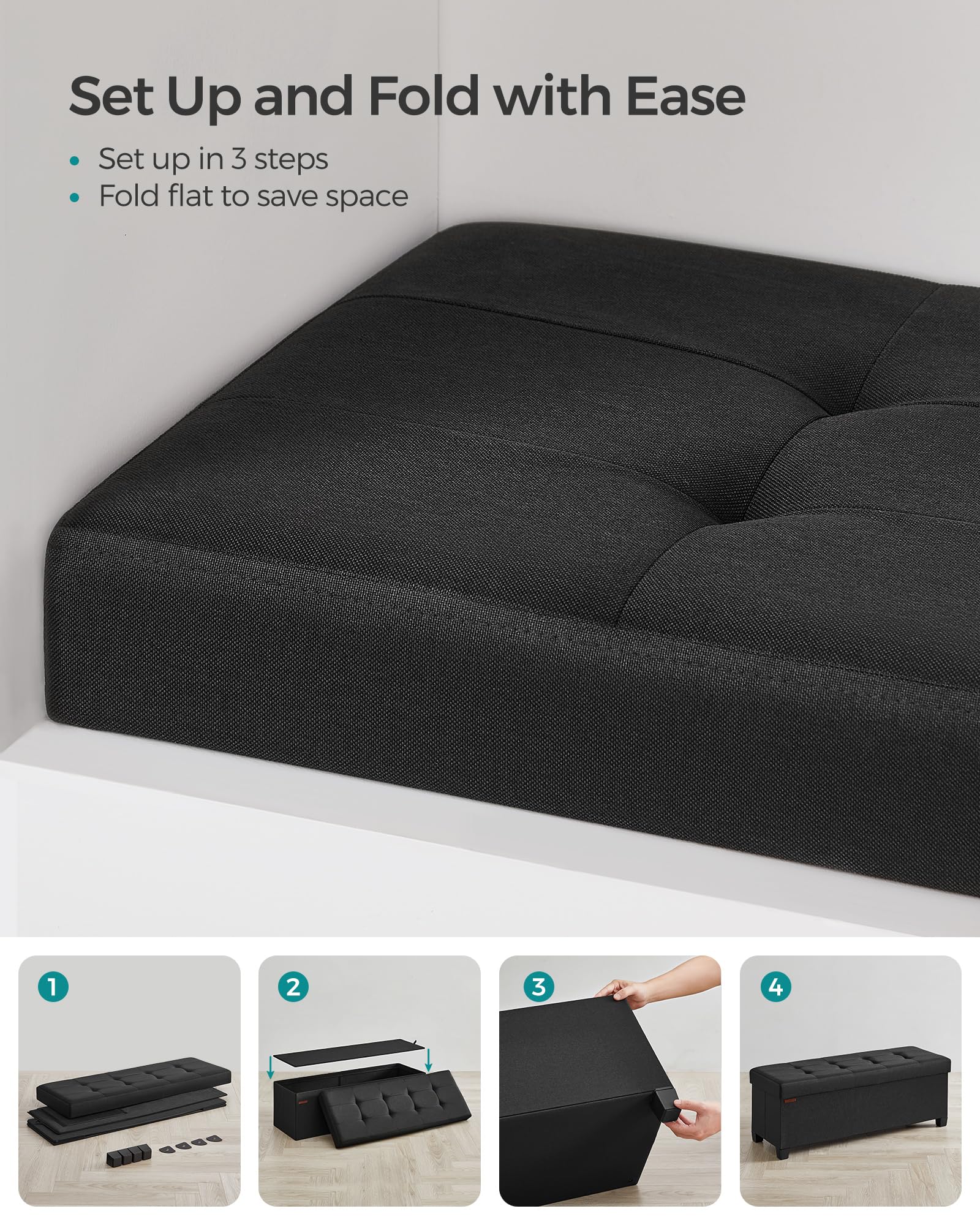 Songmics 660-pound capacity supports reliable seating and heavy storage.