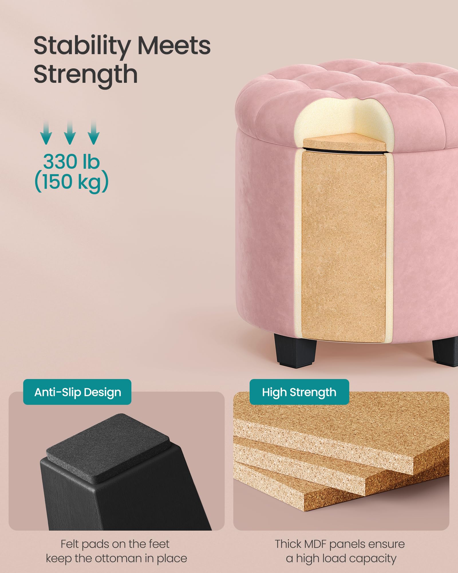 SongMICS ottoman feet with non-slip pads protect floors.