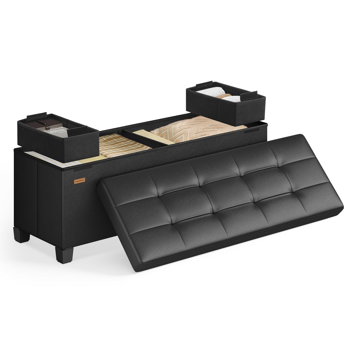 SongMICS storage ottoman ink black top view for stylish seating and hidden storage.