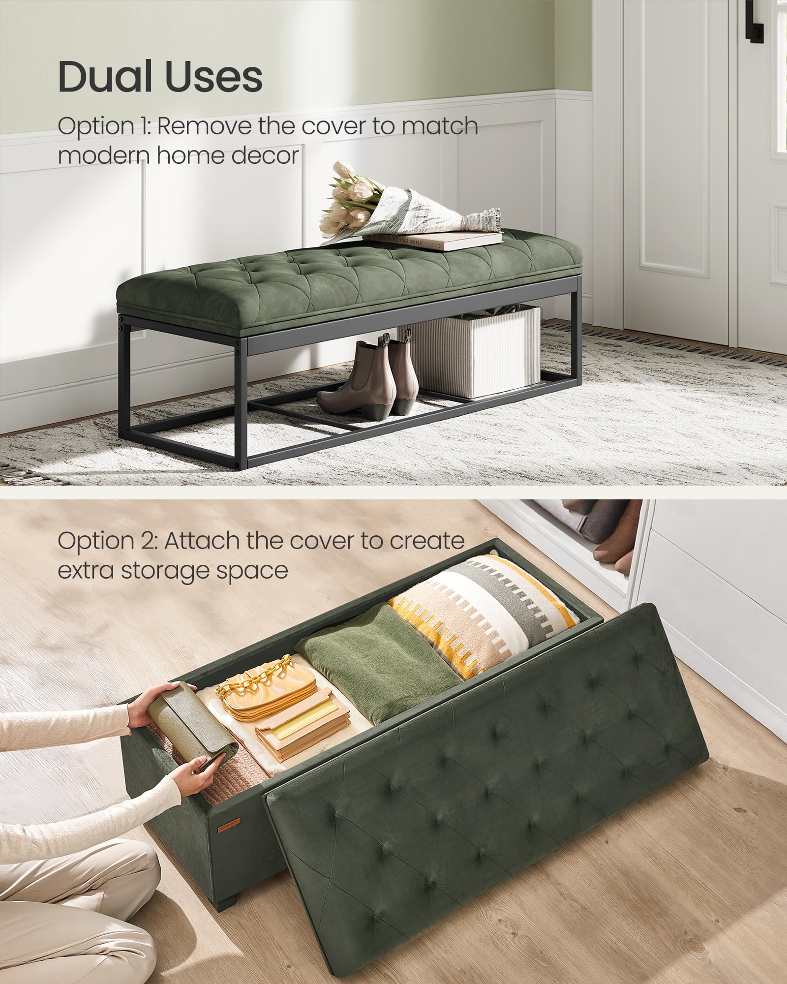 SONGMICS ottoman with metal corner guards for lid durability