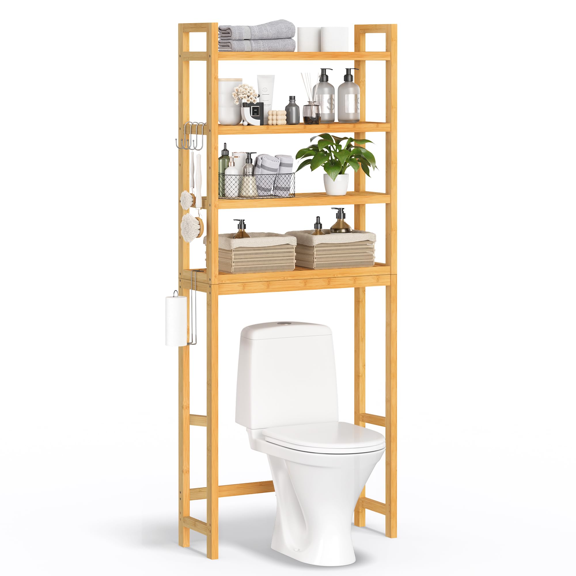 SONGMICS over-the-toilet storage 4-tier keeps towels neatly within reach.