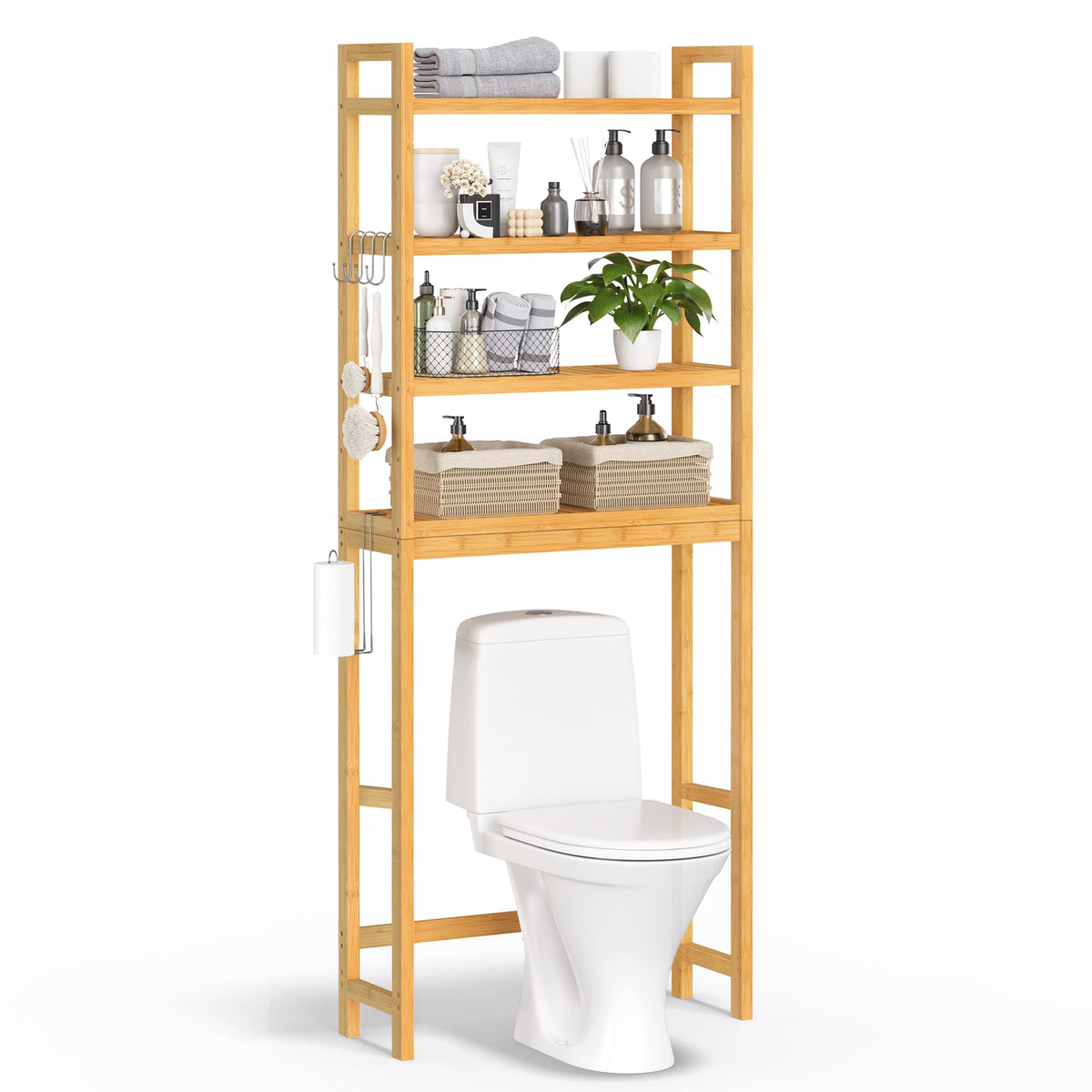 SONGMICS over-the-toilet storage 4-tier keeps towels neatly within reach.
