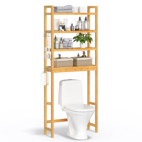 SONGMICS over-the-toilet storage 4-tier keeps towels neatly within reach.