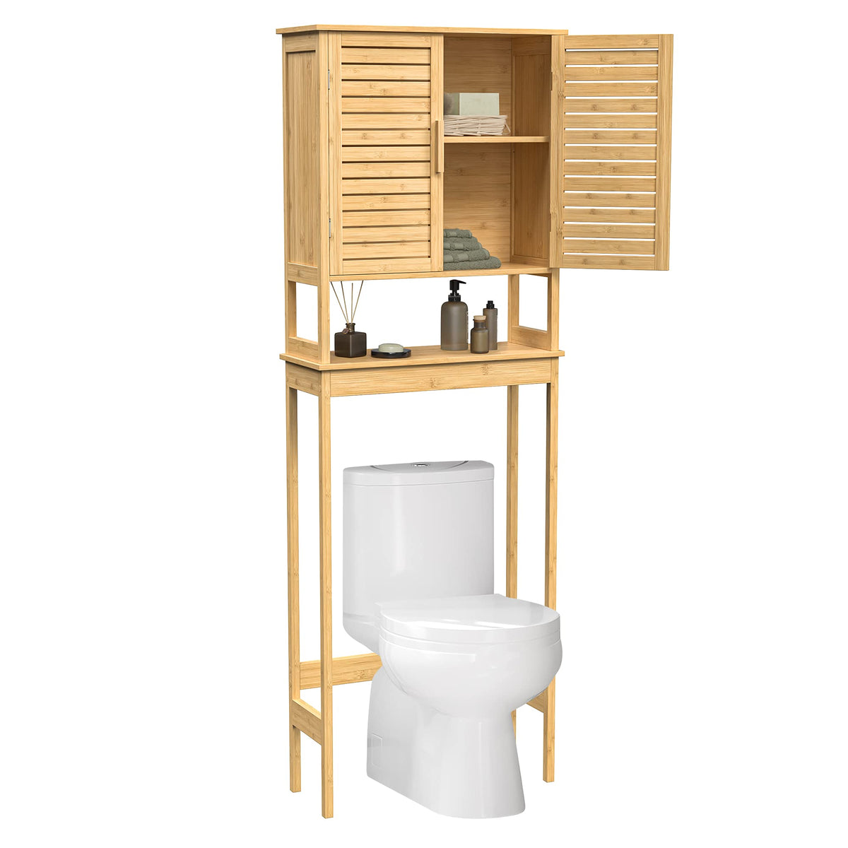 SONGMICS over-the-toilet cabinet offers organized bathroom storage with a spacious open shelf.