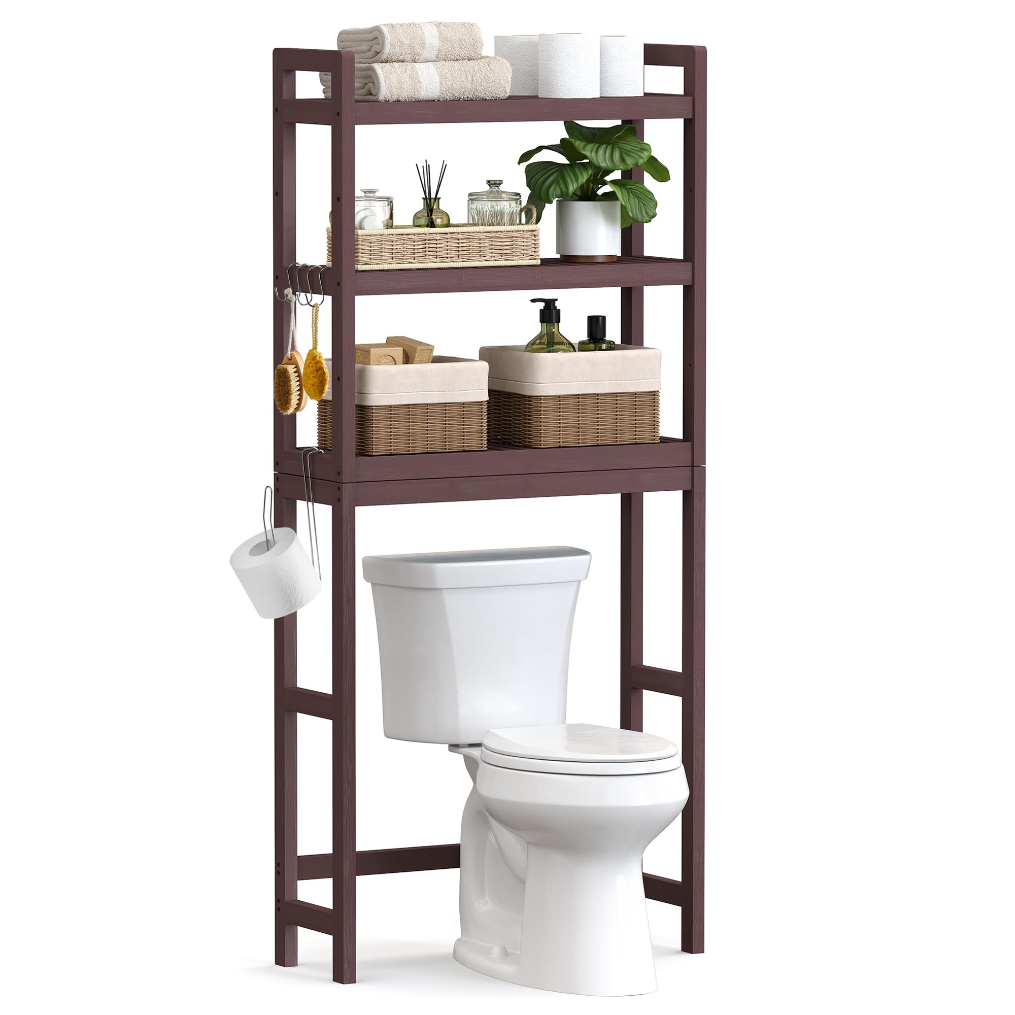 Songmics over-the-toilet storage front view with 3 tiers for organized bathrooms