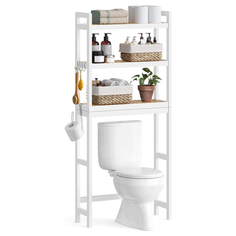 SONGMICS 3-tier over-the-toilet storage front view for space-saving bathroom organization.