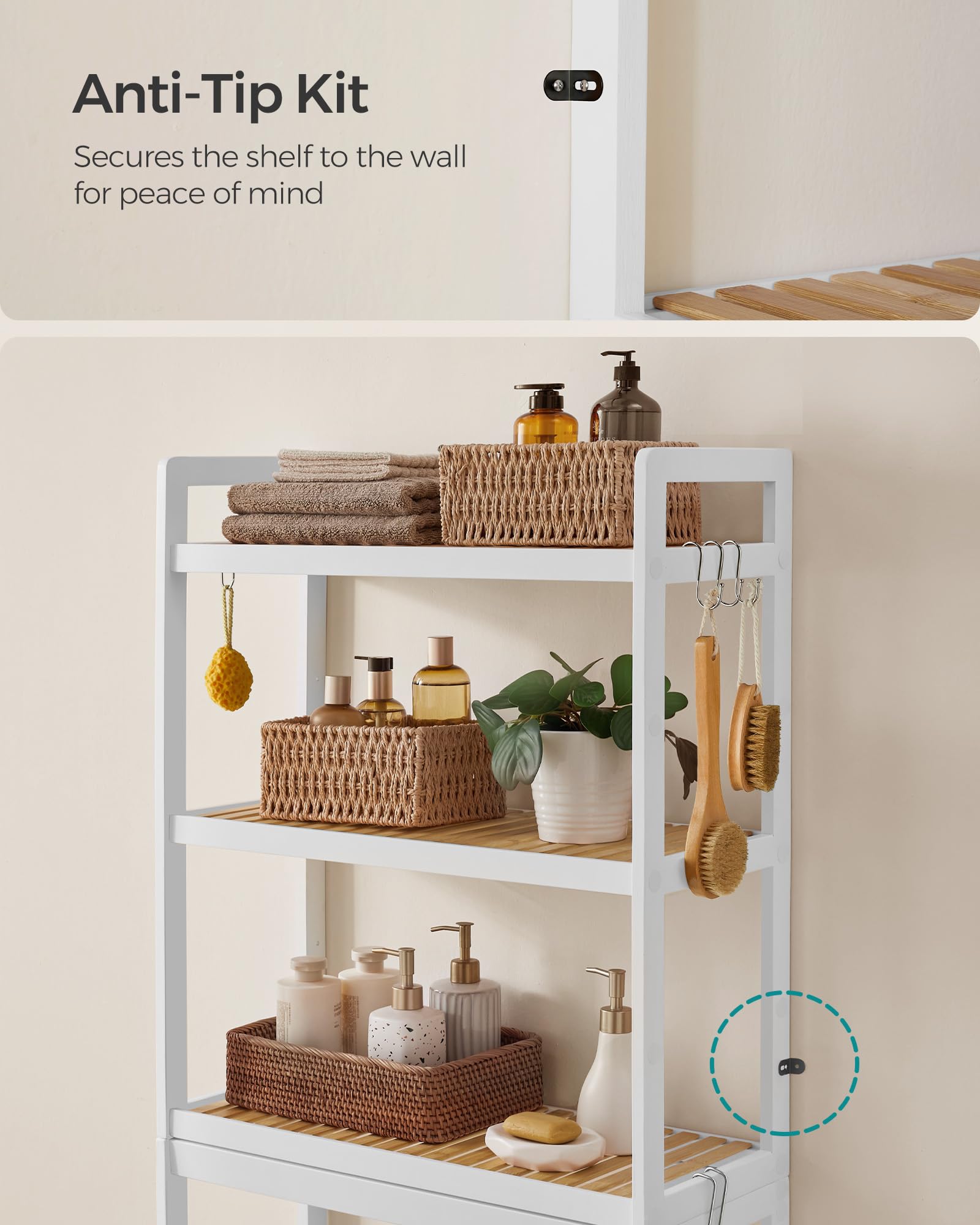 SONGMICS renewable bamboo construction offers durable, eco-friendly storage.