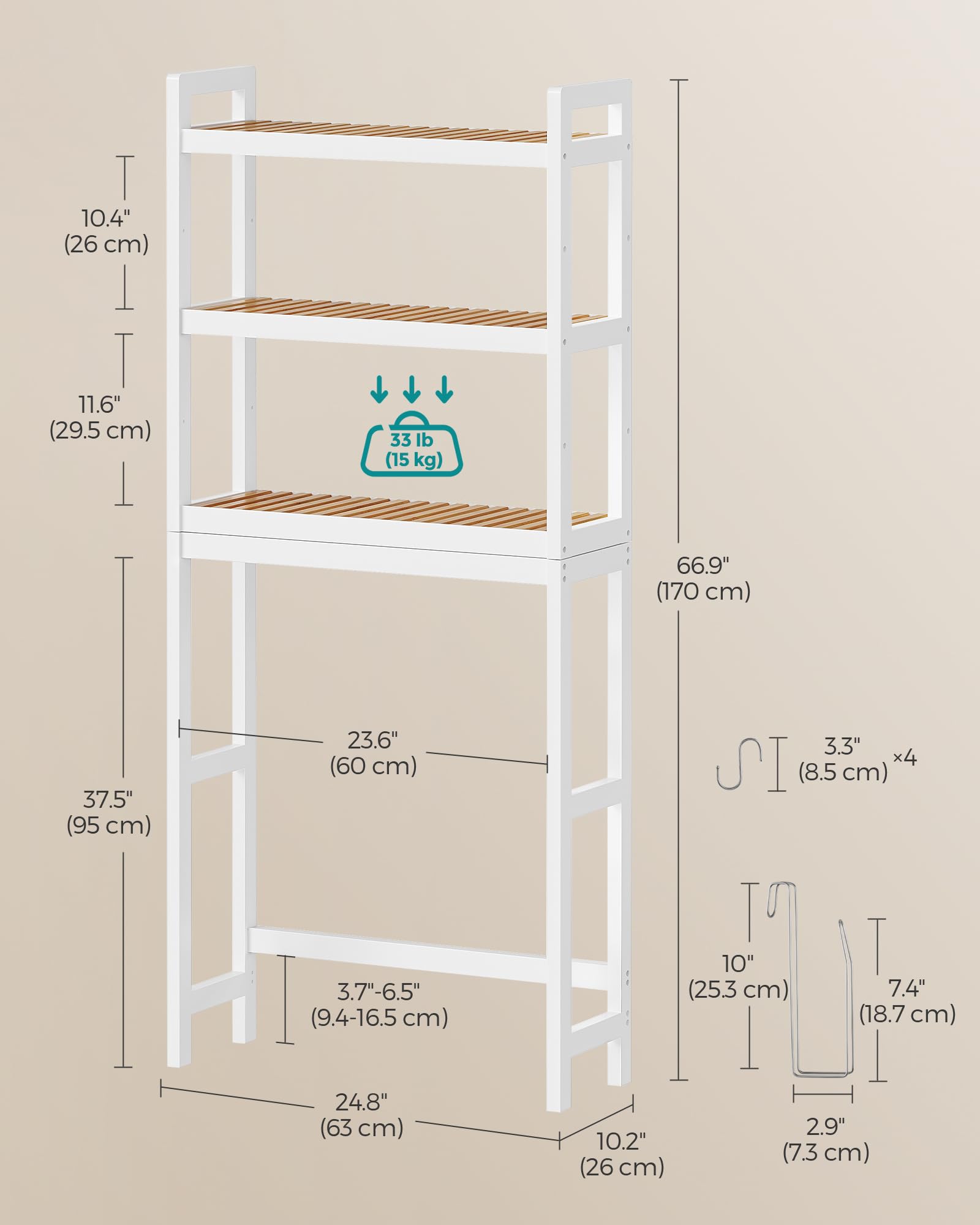 SONGMICS toilet paper holder integrated for easy access.