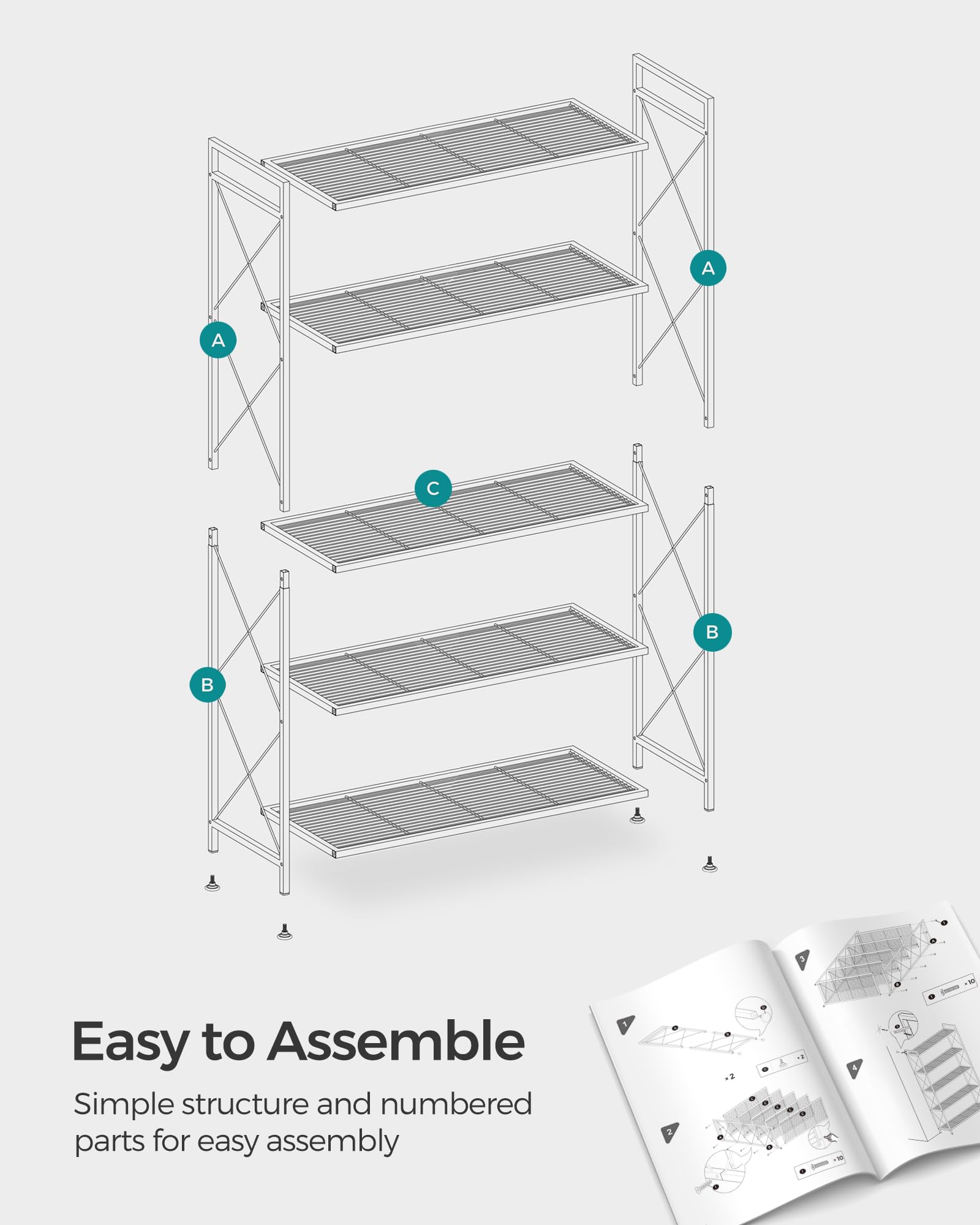 SONGMICS clear instructions and numbered parts simplify assembly and setup.