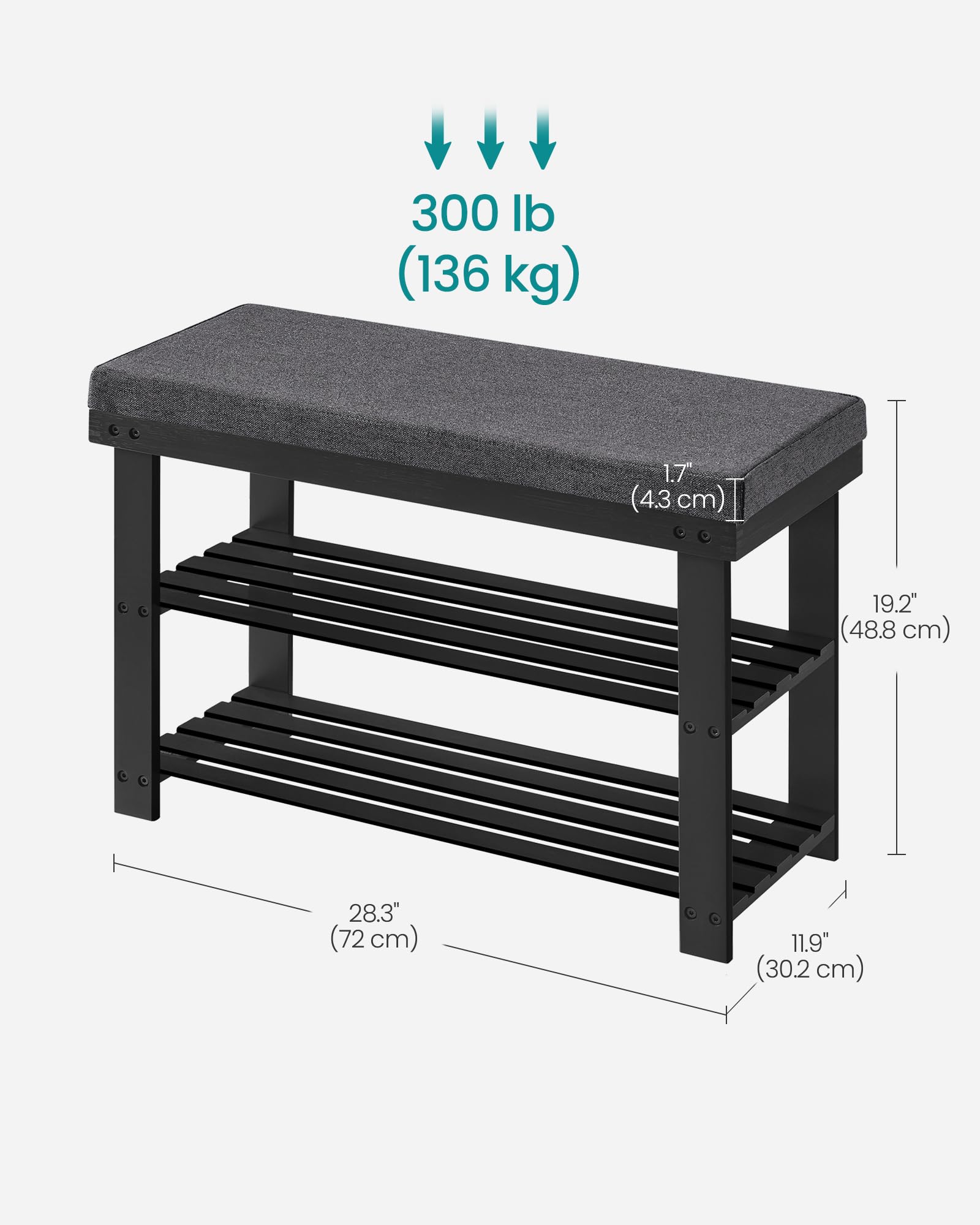 Songmics packaging and instructions show included hardware for assembly.