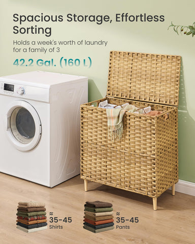 SONGMICS PE rattan weave laundry bin offers breathable, durable storage.