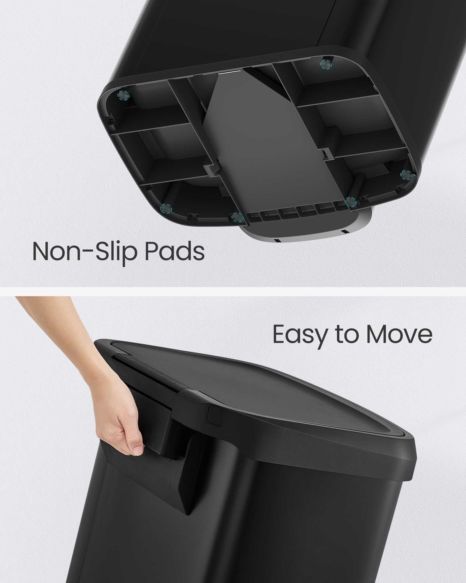 SongMics pedal-action view illustrating easy step-on opening for hands-free disposal