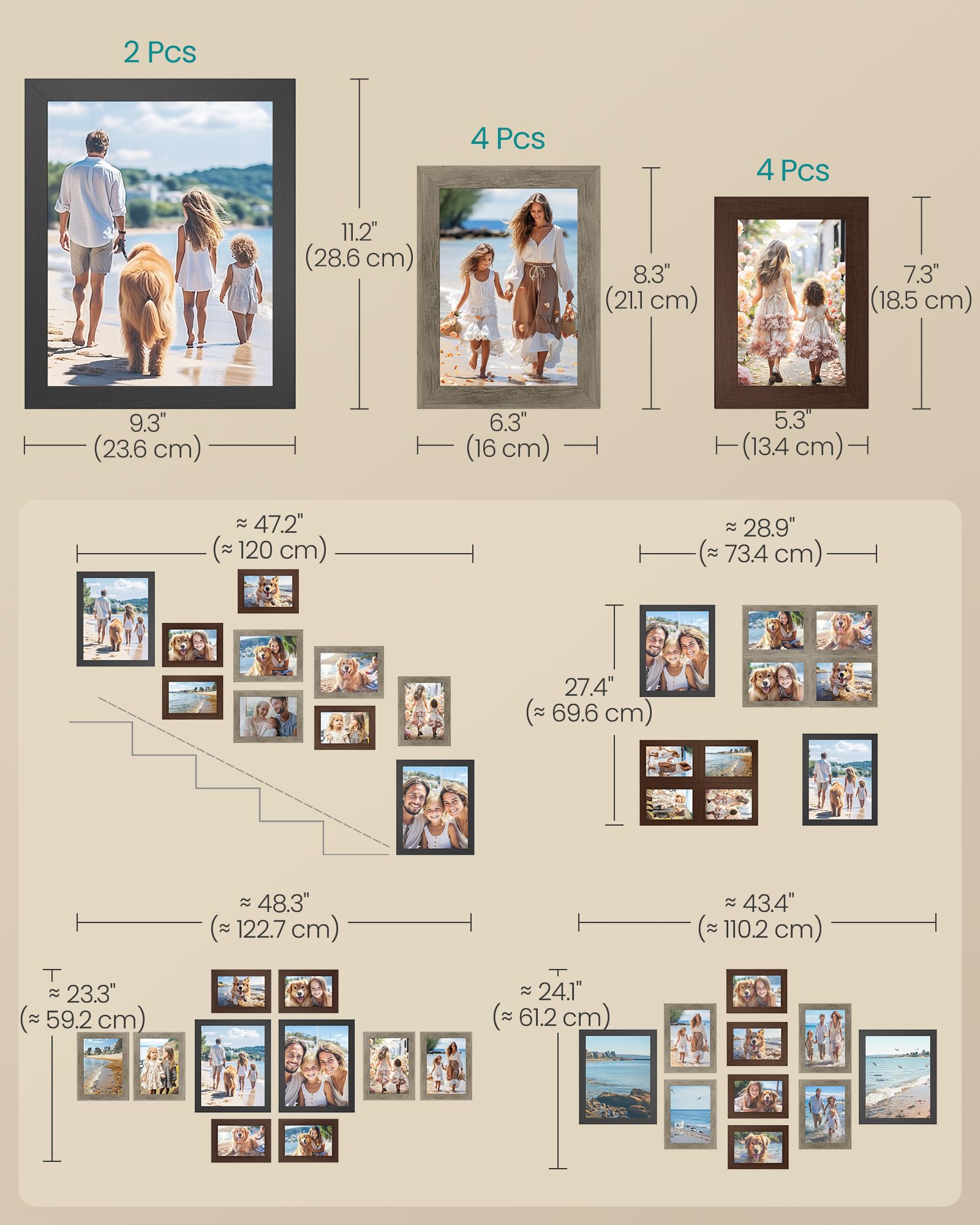 SONGMICS picture frames wall-or-table display, flexible placement for living spaces.
