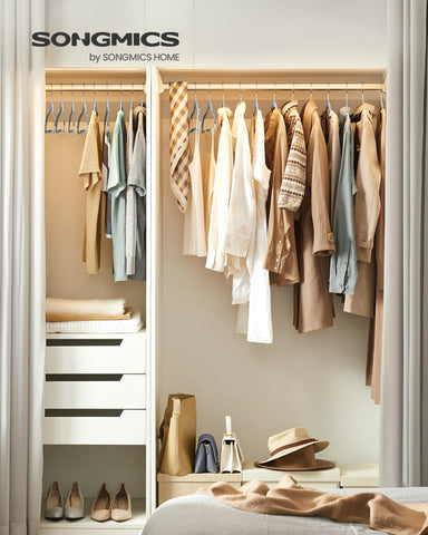 Songmics plastic hangers with strong ABS construction support heavy garments.