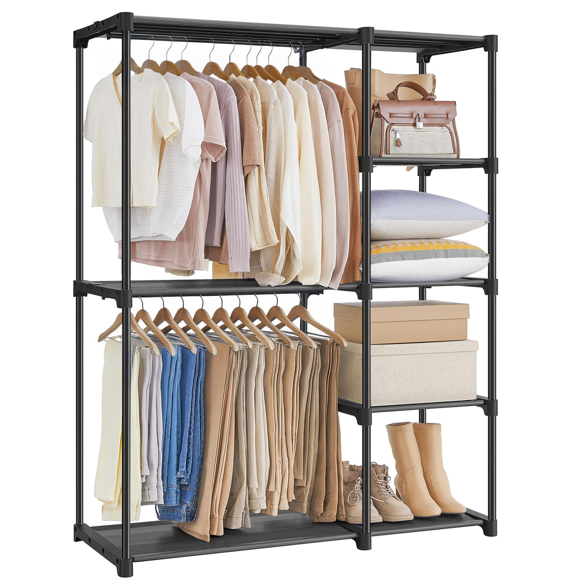 SONGMICS portable closet assembly shows quick, tool-free setup for fast organization.