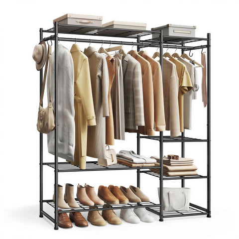 Songmics portable closet wardrobe front view shows sturdy steel frame and storage