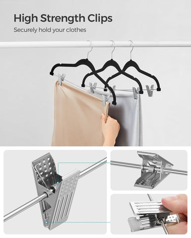 PVC end grips reduce clip marks on fabrics with SONGMICS hangers.