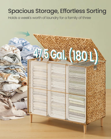 SongMics raised wooden feet lift the hamper for easy cleaning and airflow.