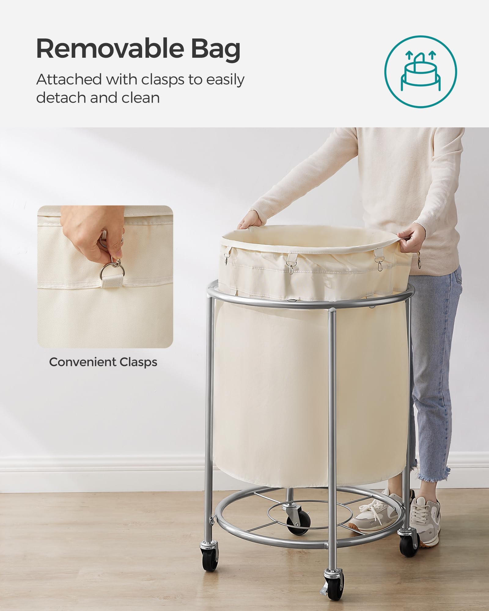 Songmics removable PVC-lined bag attaches to the frame securely