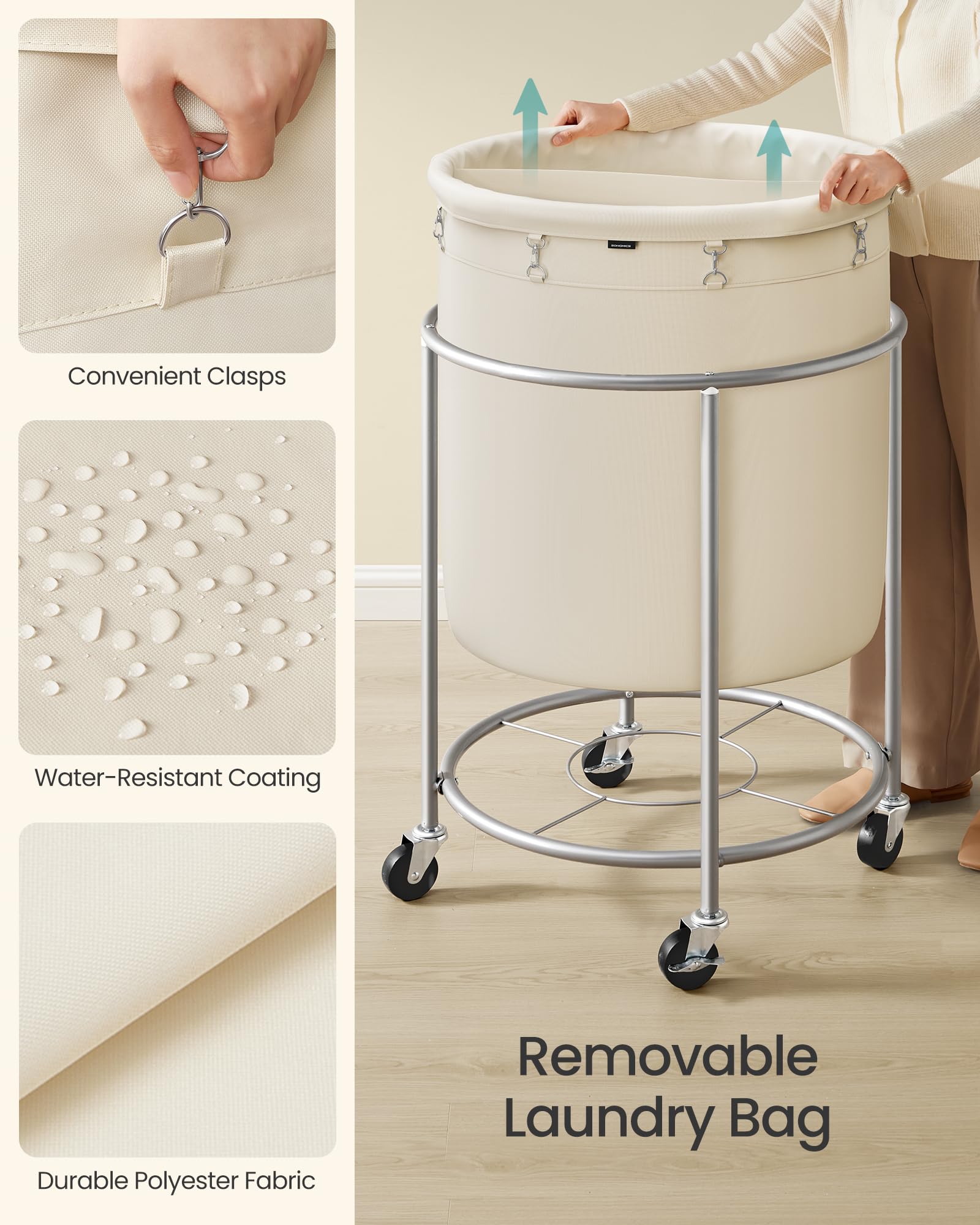 SONGMICS removable bag with PVC lining for long-term use.