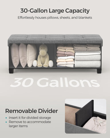 SONGMICS removable divider keeps blankets, books, and sheets neatly organized