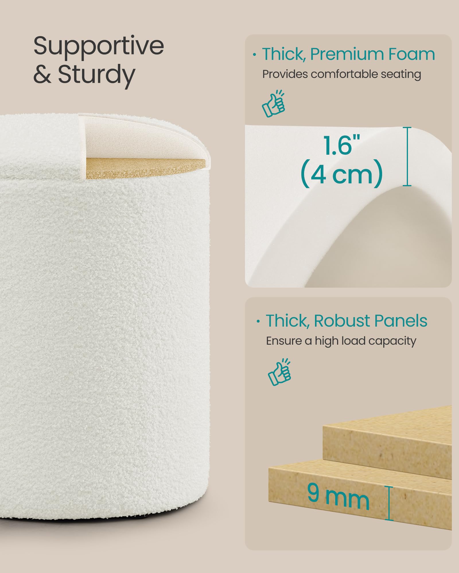 SONGMICS ottoman with removable lid for easy access and flexible use
