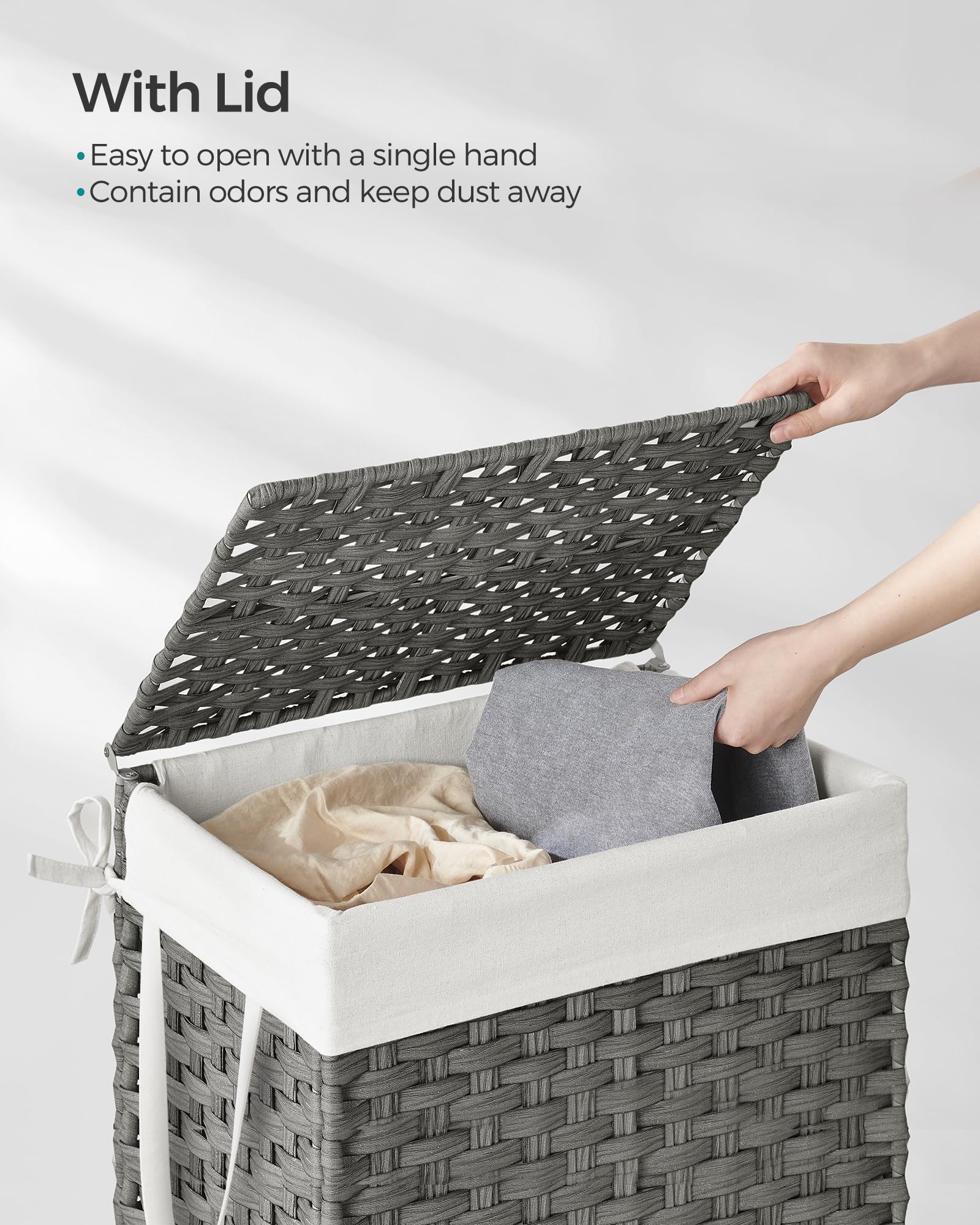 SONGMICS removable liner with handles makes transporting laundry easy.