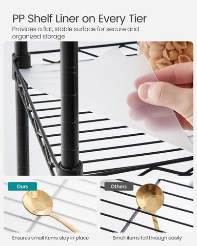 SONGMICS removable PP shelf liners keep items secure on every level.