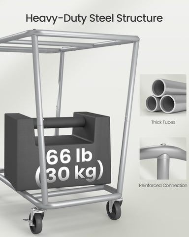 Songmics rolling cart with four wheels glides smoothly and stays in place with brakes.