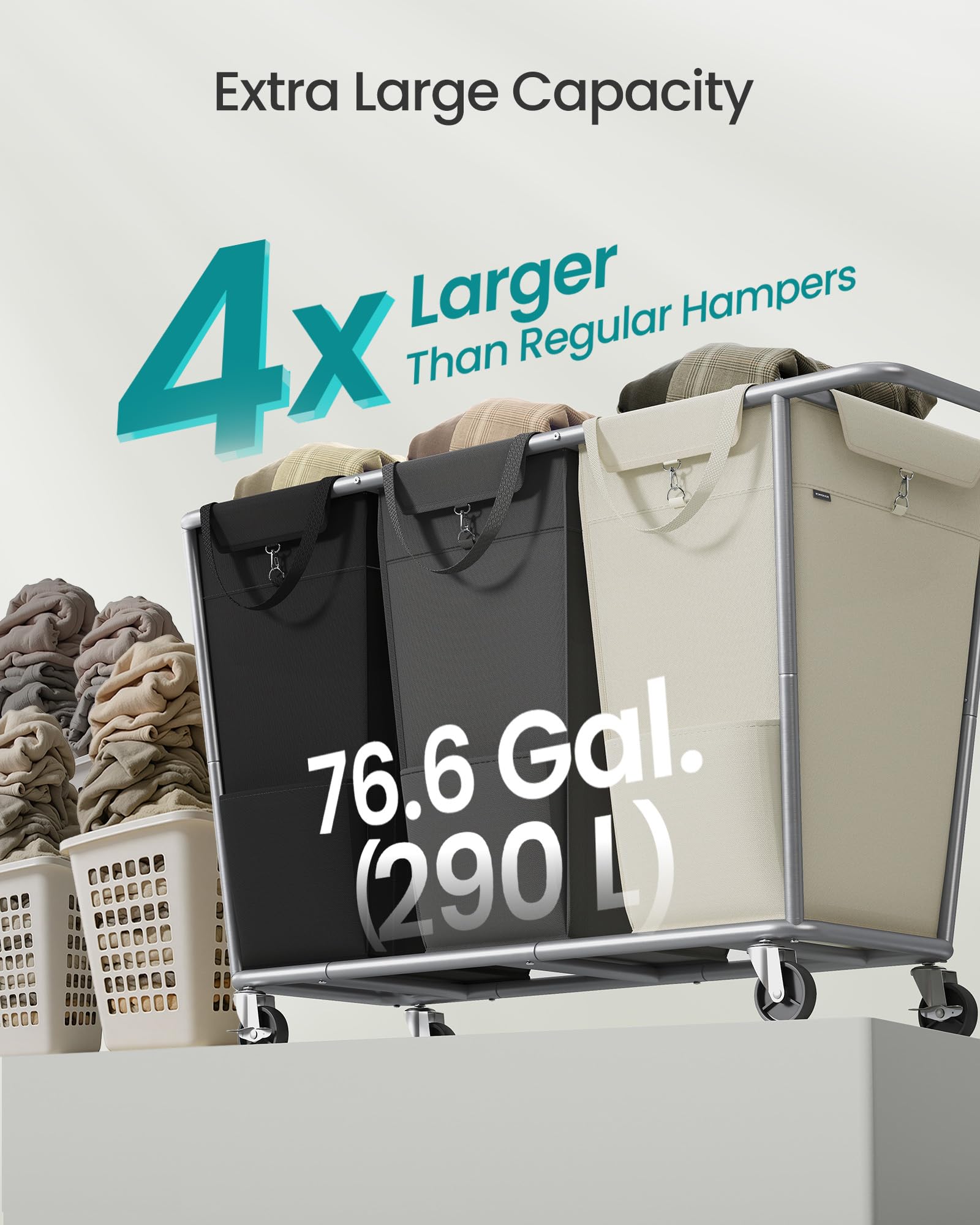 SongMics rolling hamper with heavy-duty frame stays sturdy during use