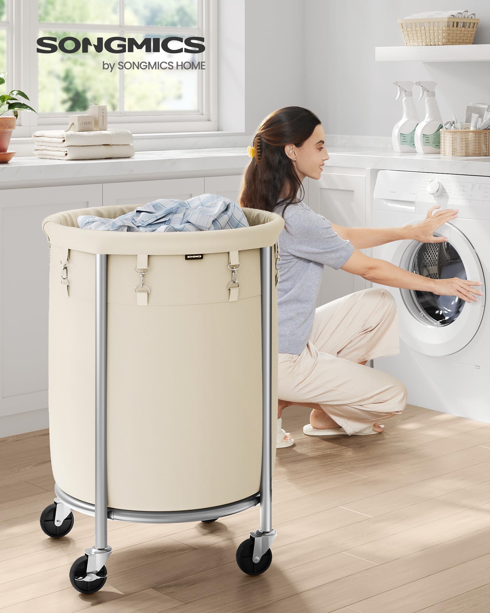 SongMics rolling laundry cart with steel frame for stable movement.