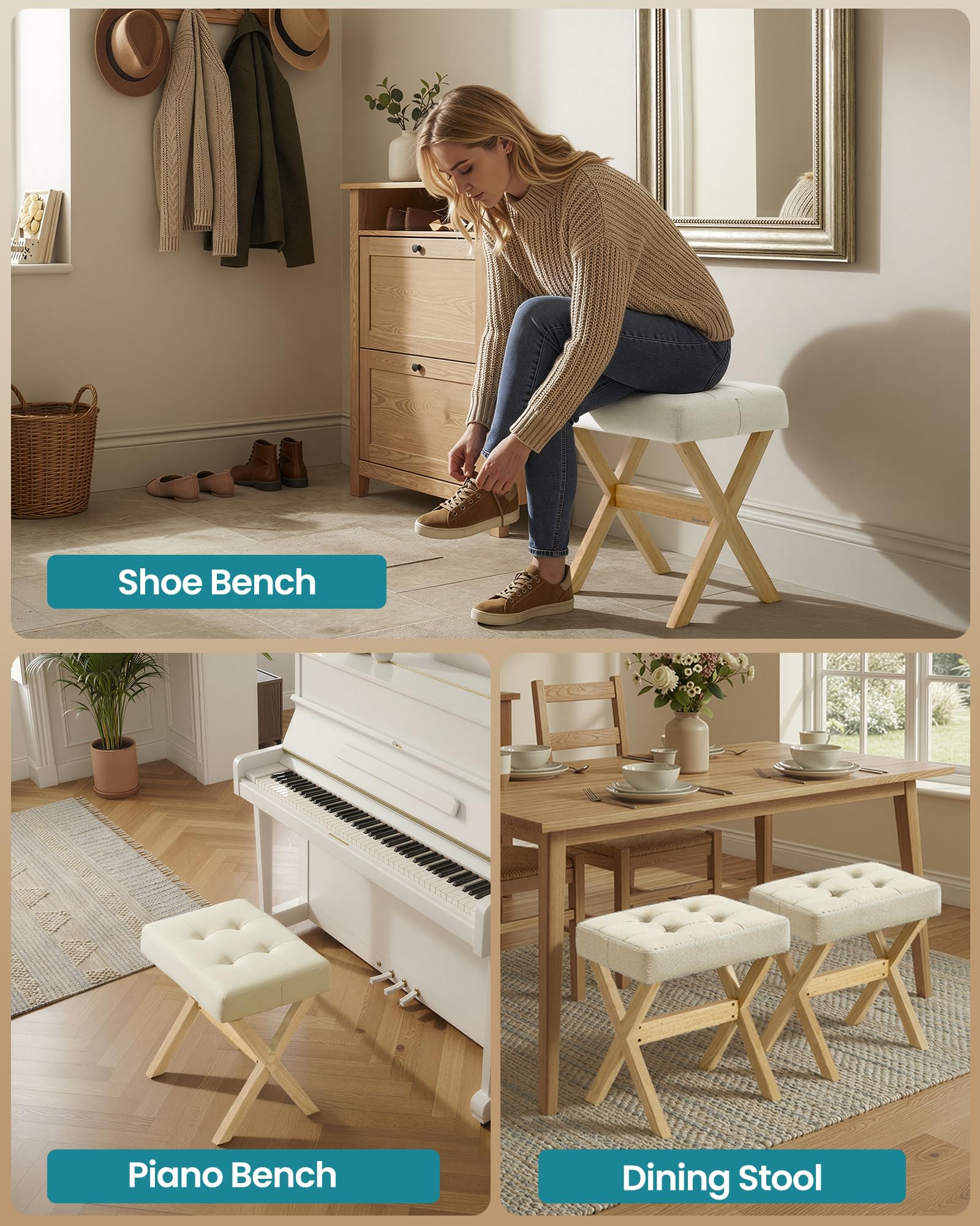 SONGMICS multiuse stool suits bedroom, closet, and entryway setups