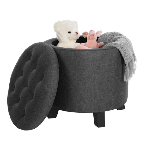 Inside view of SONGMICS round ottoman storage for blankets and toys