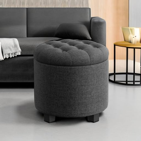 SONGMICS round ottoman in a modern living room setup for footrest and storage