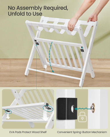 Songmics rubberwood luggage rack with sturdy top and bottom shelves