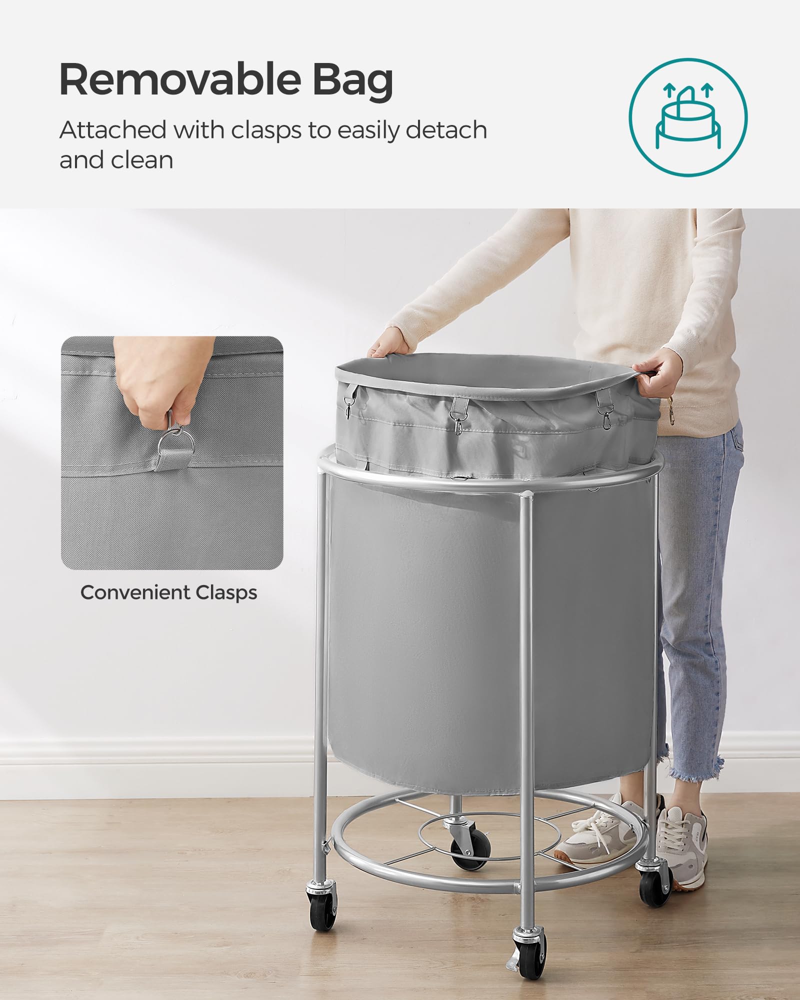 Powder-coated finish resists rust in damp laundry spaces