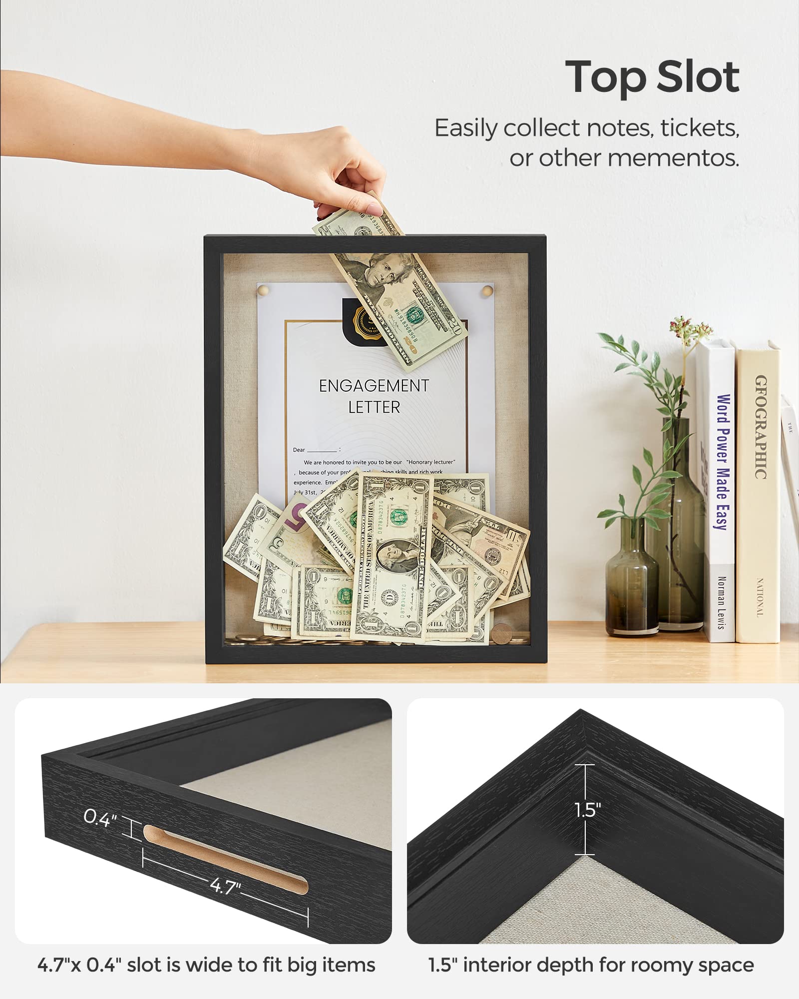 SONGMICS 10 push pins simplify arranging keepsakes in the shadow box.