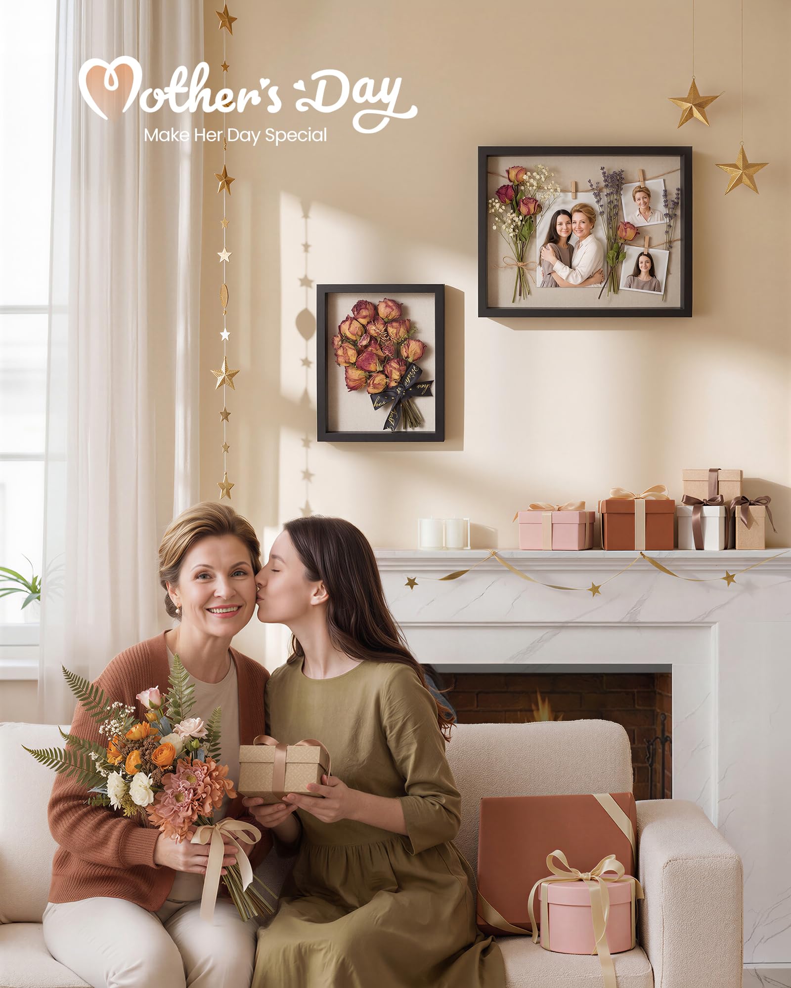SONGMICS shadow box frame linen backing adds depth and prevents sag.