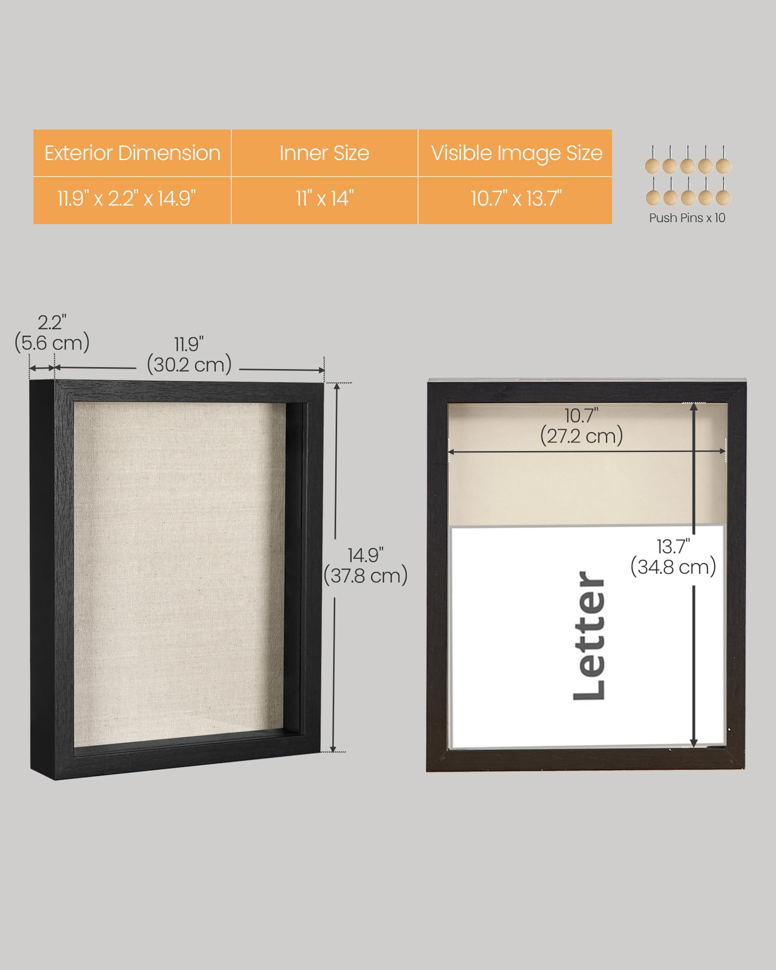 SONGMICS top loading shadow box holds 8x10, 6x8, 5x7 photos.