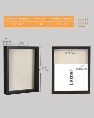 SONGMICS top loading shadow box holds 8x10, 6x8, 5x7 photos.