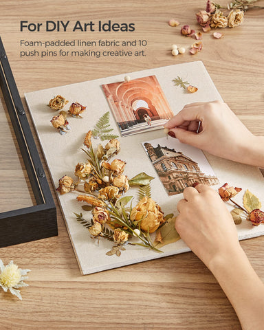 SONGMICS shadow box offers wall mount and sawtooth hanging options.
